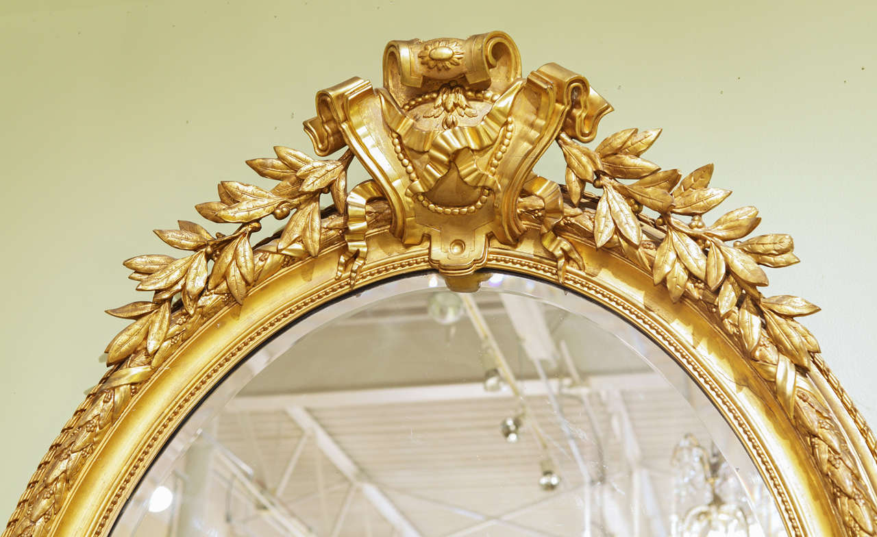 Wood 19th Century French Large Louis XVI Gilt Carved Oval Mirror